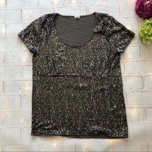J Crew Black Sequined Tee